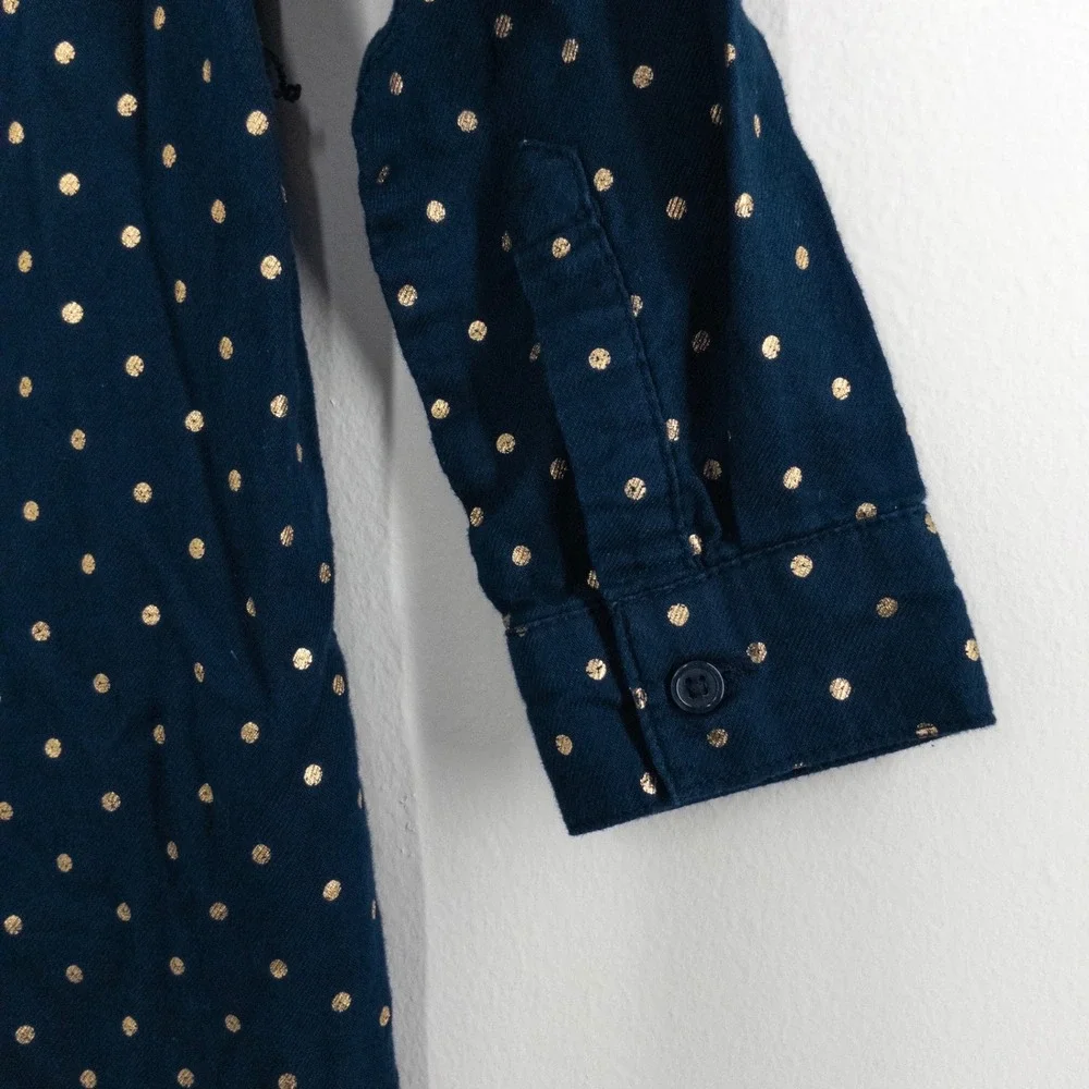 OshKosh B'gosh Girls 6/6X Navy Gold Polka Dot Ruffle Button Front Shirt